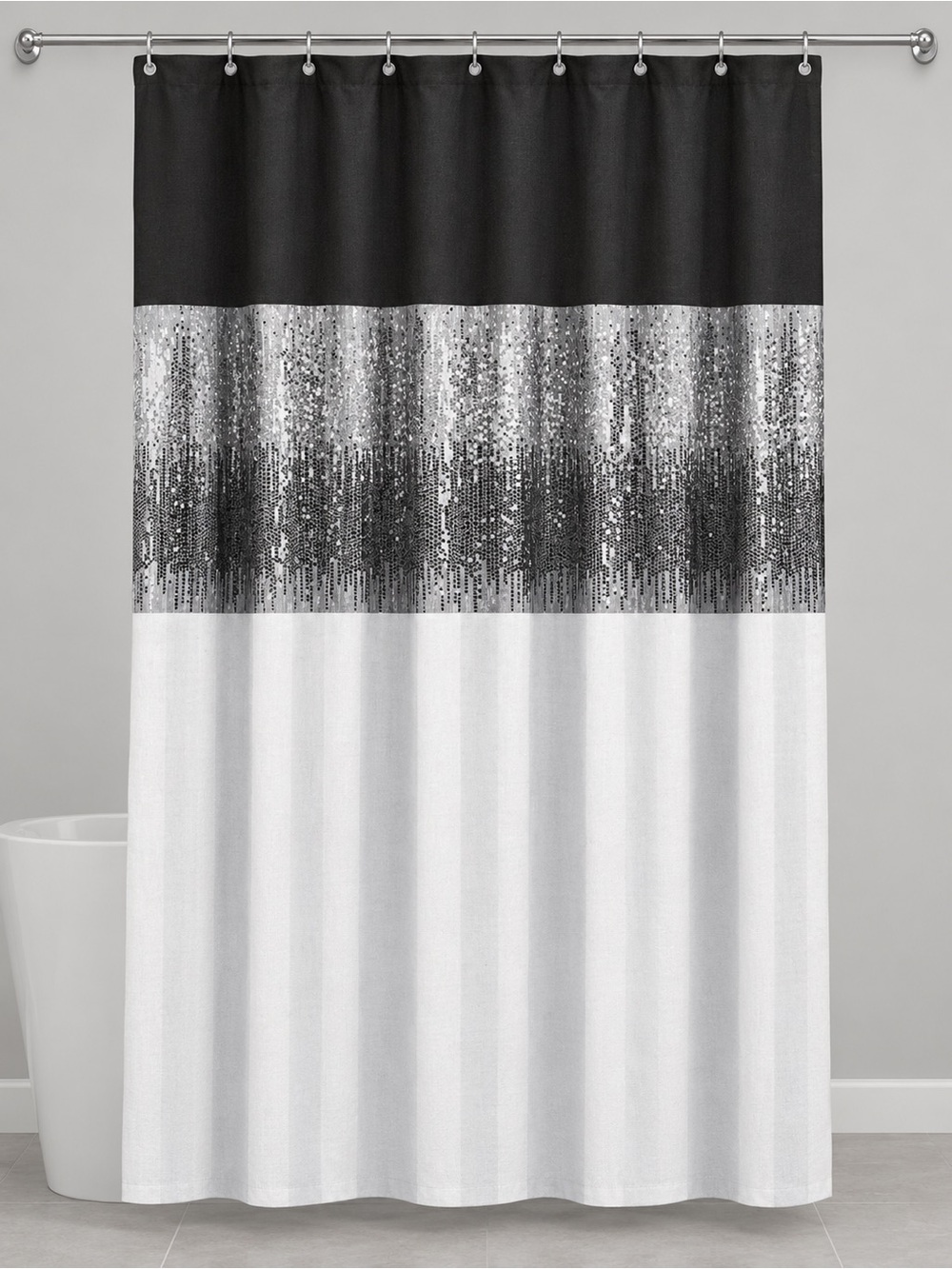 Macy's Black, Silver and White Sequin Ombre Shower Curtain